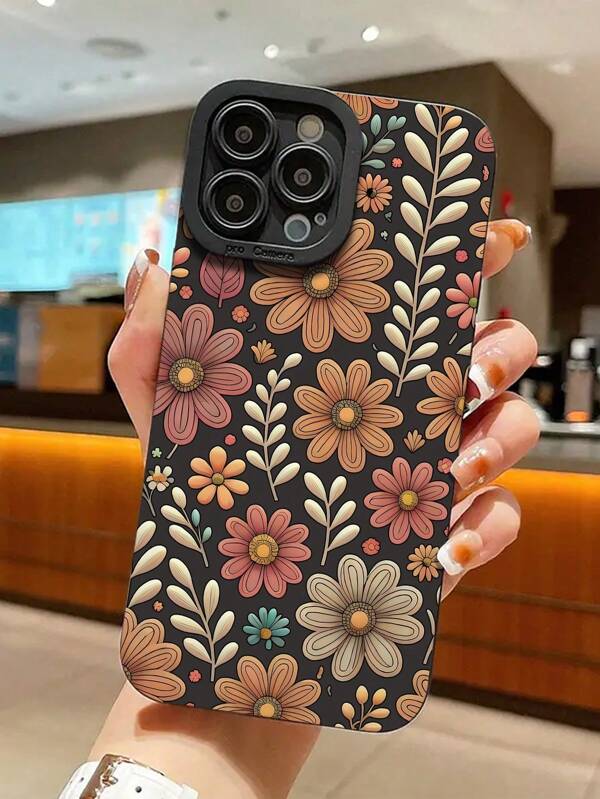Flower 1pc Colorful Floral Graphic Pattern Matte TPU Anti-Drop Phone Protective Case Compatible With IPhone16, 15, 14, 13, 12, 11 Pro Max, Series