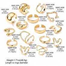 15 Pieces Of Exaggerated Fluid Asymmetrical Women's Wide Face Ring Set For Daily Wear, Casual Dating, Girlfriend's Birthday Gift