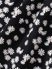 夏季新款女童装优雅黑色雏菊碎花连衣裙时尚度假休闲出游沙滩裙无袖吊带公主裙 - 黑色 - 查看 8