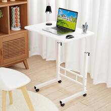 Escritorio Portatil, Mesa para Laptop, Escritorio de Computadora y Trabajo, Mesa Auxiliar móvil con Ruedas, Mesa para Cama de Altura Ajustable con Estructura en Forma de C (Blanco, 60cm) - Blanco - Ver 1