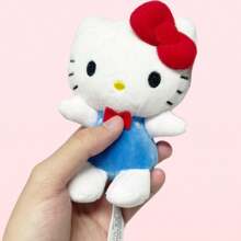Miniso Llavero de peluche con colgante de Sanrio Hello Kitty del 50 aniversario, vestido azul, lazo rojo, accesorio para bolso, regalo de cumpleaños (1 pieza)
