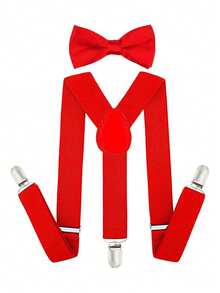 2pcs Minimalist Solid Color Universal Y-Shape Suspender & Bow Tie Set, Suitable For Daily Use And Holiday Gifts - 3-12Y - View 14