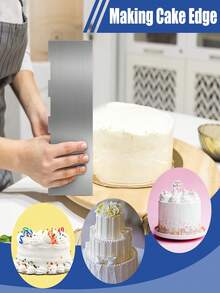 1 cái Dụng cụ nạo bánh bằng thép không gỉ, Dụng cụ nạo mịn cạnh sọc hai mặt lớn, Dụng cụ cắt bánh ngọt trang trí, Dùng để trang trí kem bơ Mousse, Dụng cụ nhà bếp - Nhiều màu - Xem 3