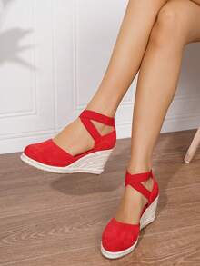 Women's Comfortable Slip-On Round Toe Wedge Heel Platform Loafers, Spring/Summer - Red - View 2