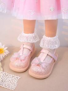 Cute Bowknot Girls Shoes, Hook And Loop Round Toe Children Flat Shoes, Sweet Lady Toddler Ballet Flat Princess Shoes, Soft Bottom Little Girl Infant Shoes, Low Cut Student Casual Shoes - Pink - View 6