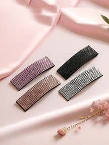 4pcs/1pc Solid Color Luxury Rhinestone Hair Clips, Korean Upscale Fashion Side Bangs Clips, Retro Design, Suitable For Daily Outings And Dates - Multicolor - View 2