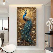 1 pièce canevas murale avec motif de paon, affiche élégante encadrée, art décoratif de style ferme moderne, motif de dessin animé, technique d'encre, orientation portrait, convient pour le salon, la chambre, le bureau à domicile, la salle de classe, la salle à manger - Décoration de printemps et d'automne