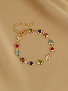 1 Stück buntes Glitzer-Herz-Design Armband aus kubischem Zirkonia, für Mädchen geeignet für tägliche Partys, Urlaubsgeschenk