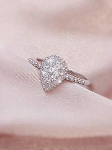 Cubic Zirconia Water-drop Decor Ring - Silver - View 2