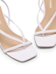 Women Minimalist Kitten Low Heel Thong Heeled Sandals, Fashion Square Toe Ankle Strap Heeled Sandals For Wedding Party Casual Wearing Dressy Occasions - trắng - Xem 6