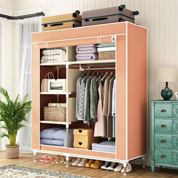 Mehrstöckige Aufbewahrungs-Garderobe, Schlafzimmerschrank, für Studentenwohnheim, zusammengestelltes Stoffkleiderständer-Regal, hohe Kapazität, stabiler Stahlrahmen, robuste Aufbewahrung