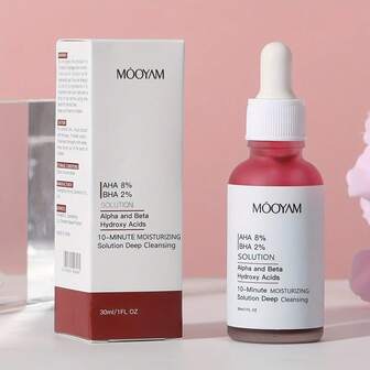 AHA 8% + BHA 2% Hydrating Solution | Fragrance-Free, Hypoallergenic Serum For All Skin Types | Radiant Glow In 10 Minutes Deep Cleansing & Moisturizing, 30ml, Daily Cleaning