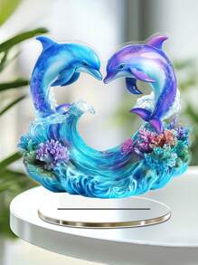 1pc Colorful Acrylic Dolphin Decorative Figurine, Desk Decor For Living Room, Bedroom, Home Decor Cartoon Dolphin Stand