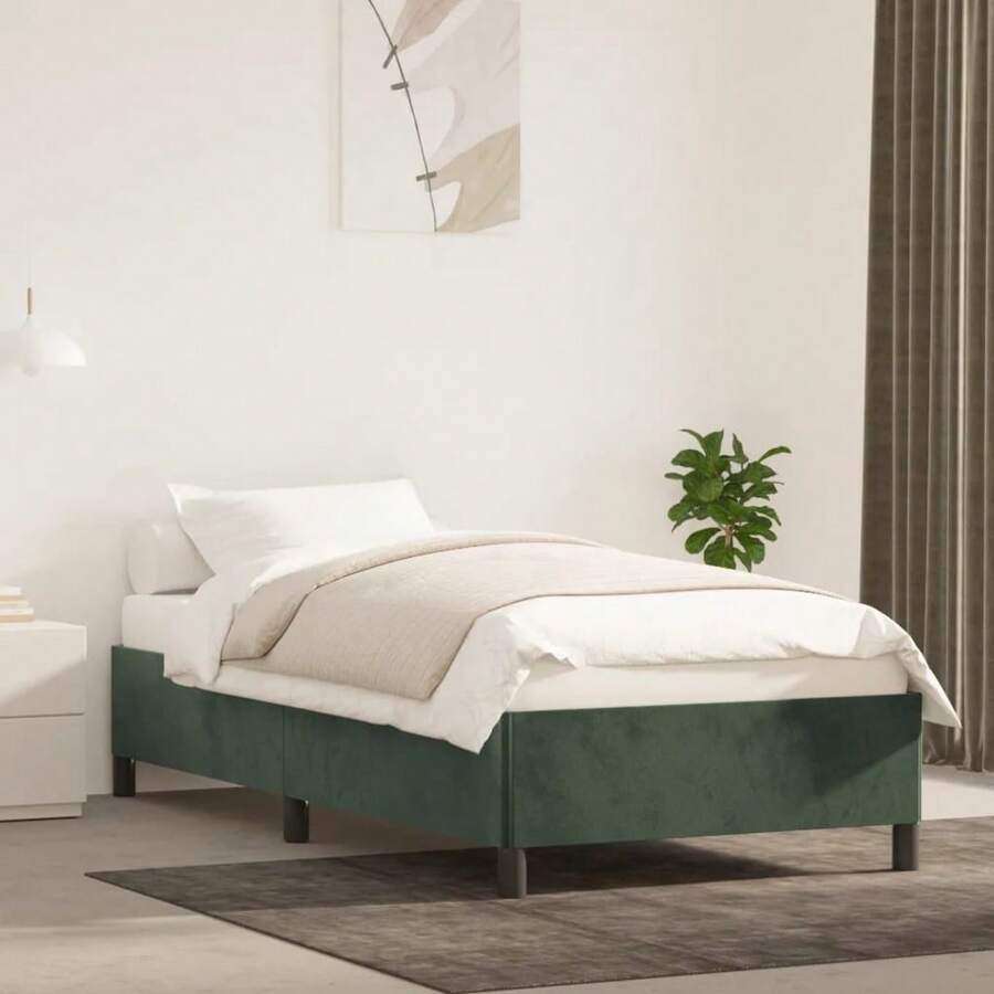vidaXL Giroletto Senza Materasso Verde Scuro 80x200 Cm In Velluto - Green - View 1