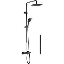 PHASAT Duschsystem Schwarz Thermostat Duscharmatur Duschset Regendusche mit 3 Funktion Handbrause und Überkopfbrause SB05D - Schwarz (schwarz) C - Übersicht 1