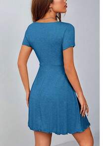 Abito canotta minimal chic con coulisse frontale, adatto all'estate - Blu - Visualizzare 2