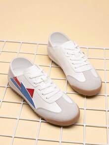 Boys Girls Fashion Sneakers Foldable Back Retro Classic Casual Tennis Lightweight Breathable Walking Shoes For Little/Big Kid - Blue and White - View 4