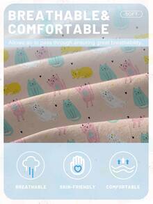 1 件可爱卡通小猫/猫印花拉绒床笠、卧室印花床罩、床垫罩、床垫、保护套、床上用品（不含枕套） - 彩色 - 查看 6