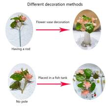 3pcs Mini Lifelike Lotus Flower And Leaves, Artificial Plants For Fish Tank, Home Decor Fake Flowers And Leaves,Garden Decor,Outdoor Plant,Gardening,Fake Flowers