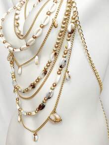 1 件可调节贝壳串珠身体链，适合度假和派对装扮 - 金色 - 查看 5