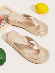 Dép xỏ ngón da cao cấp chống trượt màu vàng nhạt, đế dày kiểu mới thời trang, thoải mái và đa năng khi đi trong nhà/ngoài trời, phù hợp với mọi mùa, đế xuồng - Vàng - Xem 3