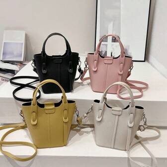 Litchi Embossed Bucket Bag Yellow Fashionable For Daily, Fashionable Butter Yellow Bag For Women
