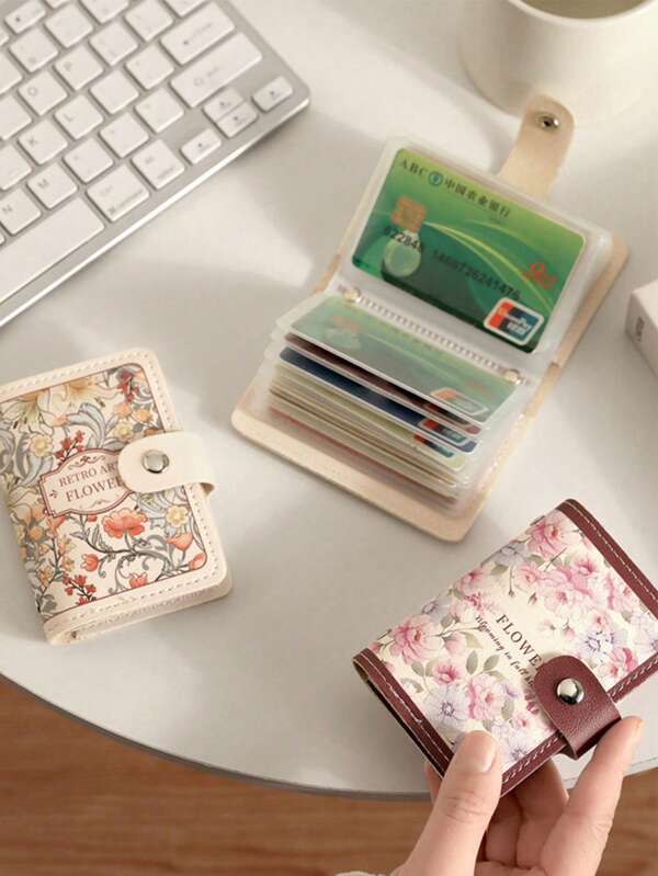 1PC Suport card pentru pictură în ulei de flori de modă, stil retro feminin, 20 de sloturi pentru card Suport card bancar, geantă de identitate, suport pentru carduri de capacitate mare pentru femei,