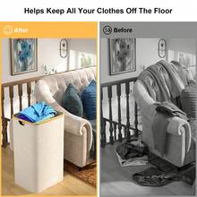 Free Shipping - 100L Tall Laundry Hamper With Lid N Handle, Large Waterproof Clothes Laundry Basket Laundry Storage Bin Organizer For Dorm, Bathroom, Bedroom, Laundry Room, Clothing, Toys - 米色 - 查看 3