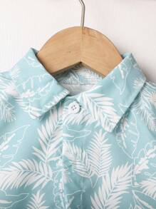 1 pieza Camisa polo de manga corta de estampado tropical informal para niños pequeños, verano