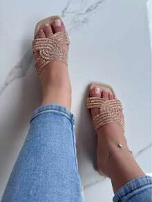 Women's Flat Sandal Rhinestone - 摩卡棕 - 查看 6