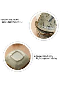 1 件/6 件陶瓷酱汁碟、蘸料盘、复古卡通方形调味盘、蘸料盘、酱油盘、寿司盘、厨房和餐厅用品