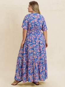 Váy nữ mùa hè họa tiết hoa xanh cổ vuông, phong cách Bohemian phù hợp cho trang phục đi biển Lễ Phục Sinh, lễ hội âm nhạc Hawaii, kỳ nghỉ nhiệt đới thanh lịch - Màu xanh lam - Xem 3