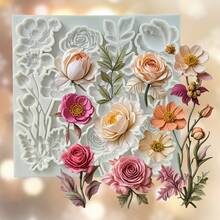 花朵硅胶模具、树脂模具、软糖，用于 DIY 布丁手工皂香薰蜡烛石膏聚合物粘土冰块，适合情人节、母亲节、春季