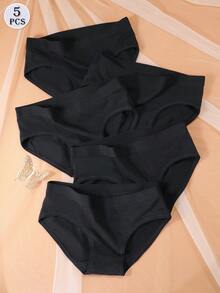 5条/套 女士100%纯棉内裤，高品质柔软透气黑色内裤