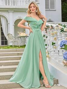 Chiffon Ruffle Embroidered Sexy V-Neck Bodycon Cocktail Wedding Dress,Party Dress,Gown,Formal,Evening,Wedding Guest - Mint Green - View 4
