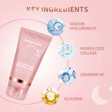 1片75毫升胶原蛋白夜间裹敷面膜，密集护理，紧致肌肤，提升肌肤弹性，提亮肤色，胶原蛋白，撕拉式面膜，晚霜护肤，深层补水 - 粉色 - 查看 4