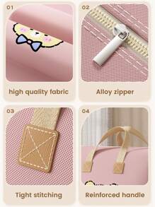 1PC Pink Large Capacity Household Clothing Storage Bag, Tie Bear Cartoon Pattern Bedding Storage Bag, Lightweight And Movable Zipper Handbag, Quilt Storage Bag, Autumn Decoration, Holiday Decoration, Room Decoration, Home Decoration, Autumn Decoration, And Bedroom Decoration