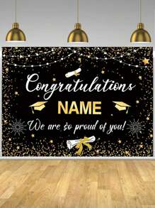 1pc Personalized Black And Gold 2025 With Customizable Name Graduation Party Special Customized Name Banner, Durable Fabric For Photography Background, Congratulations Graduation Banner, Graduation Party Decoration Photo Booth Props, Graduation Poster, Ceremony, Prom, No Electricity Required, Three Sizes Available