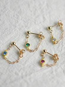 1 PC S925 Sterling Silver Diamond Studded Tassel Earrings In Blue. White, Rose Red, And Green Earrings,Daily Outfit For Women Girls,The Best Gift For Mother, Girlfriend And Sisters - Single Earring Accessories - View 5