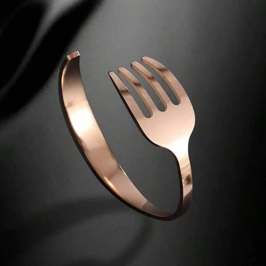 Creative Simple Stainless Steel Utensil Shaped Open Bracelet Unisex Friendship Accessory - Rose Gold - View 1