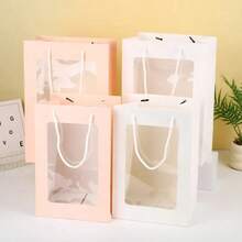 10个小卡字体随机礼品鲜花包装纸袋透明窗口手提袋花束礼品花盒窗口袋包装袋情人节万圣节圣诞节礼品包装袋 - 彩色 - 查看 1