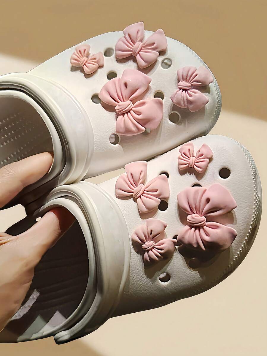 8pcs/Set Pink Bow Shoe Charms, Suitable For Sandals & Beach Shoes - Pink - View 1