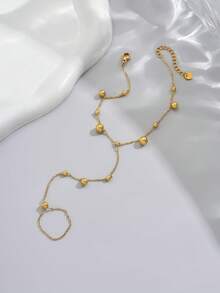 LIEBEIRIS 1pc 18K Gold Plated Minimalist Large & Small Pearl Stainless Steel Full Finger Bracelet, Suitable For Women's Daily Wear And Gift - Yellow Gold - View 3