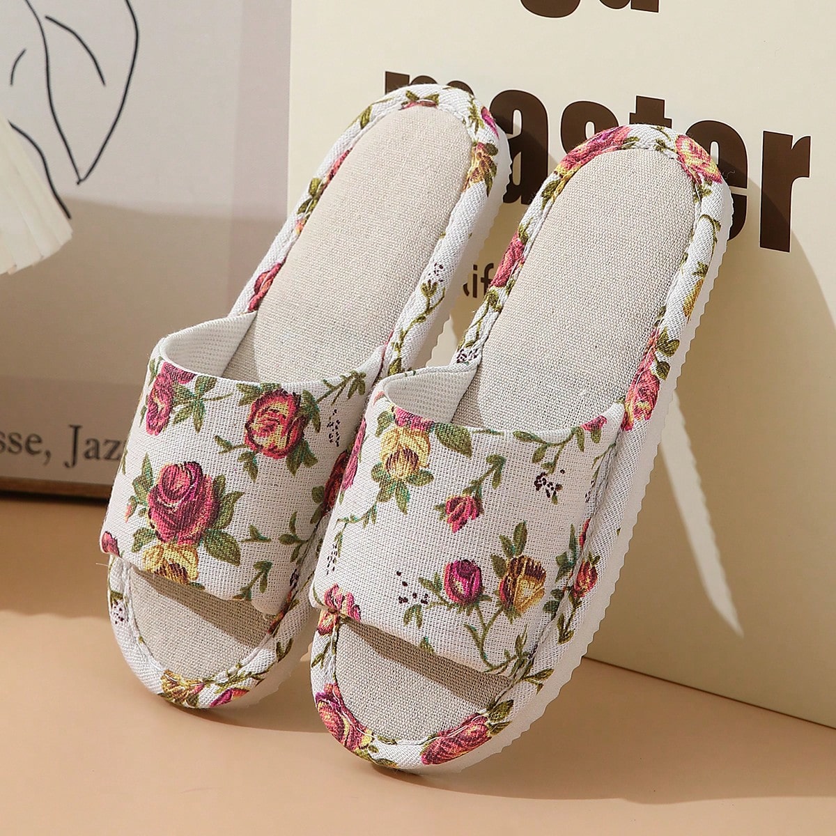 Pantuflas de lino para mujer de otoño/invierno, silenciosas, antideslizantes, pantuflas de lino de interior tipo cabaña, primavera, otoño, todo el