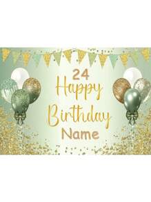 1 pieza Tela de fondo personalizable con nombre y edad para fiesta de 18 cumpleaños, decoración de banner de fondo con diseño verde y dorado para fiesta de cumpleaños de bebé y adulto