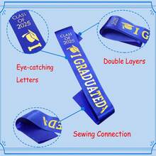 1 pieza Banda de graduación 2025 con letras doradas brillantes "Me gradué" para fiesta de graduación 2025, accesorios para ceremonia de celebración, utilería fotográfica, sin decoloración ni manchas, talla grande elegante en cámara (Blanco+Azul+Negro) - Multicolor - Ver 11