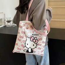 Sanrio Genuine Kitty 1pc Supply List Japanese Kt Cat Cartoon Hello Kitty Canvas Bag Fresh And Simple Shoulder Bag Class Hand-Held Canvas Bag