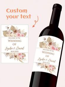 30pcs, Custom Pampas-Grass-Design Wine Bottle Wrap Sticker, Customized Labels, Personalized Baptism Birthday Label - Multicolor - View 1