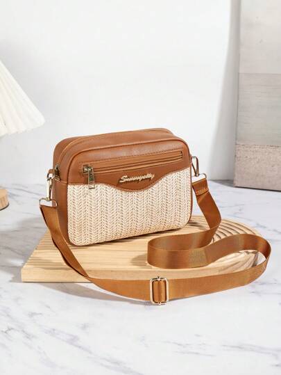 حقيبة كروس جسم من القش الصيفي ، حقيبة كتف قش صغيرة عصرية ، محفظة مربعة مزودة بسوستة للنساء ، نوع الحقيبة المفضل ، مناسب للنساء والفتيات ، هدايا عطلات ، عطلات ، سفر ، هدايا.