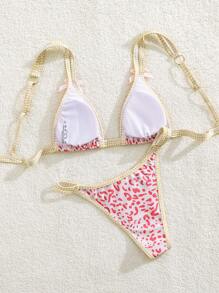 European And American Fashion Multi-Color Printed Push-Up Bikini Set With Halter, Vacation Beach Swimwear